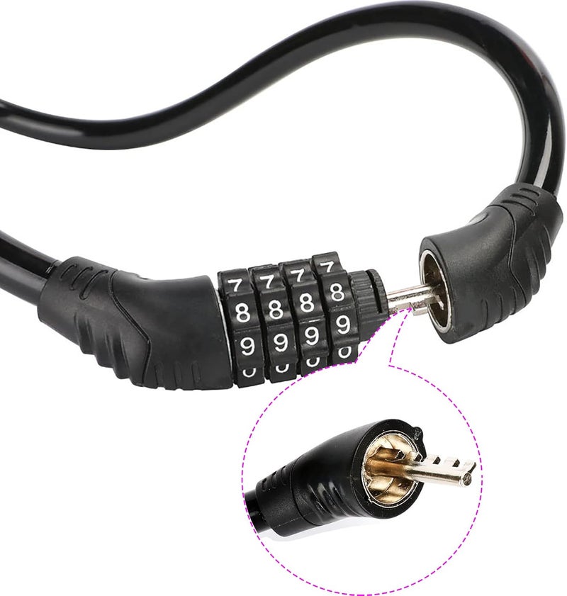 KAMSANG 2 PACK Bike Locks Cable,Anti Theft Bicycle Lock Chain,4 Digit Security Resettable Bike Combination Lock Self Coiling Combination Cable Combo Bike Locks Without Mounting Bracket,2 Feetx1/2 Inch (Black) - Image 2